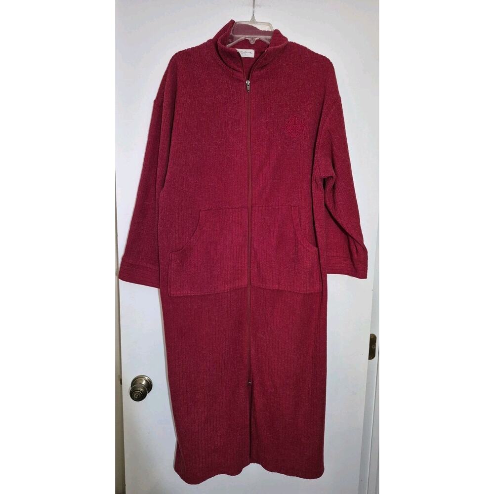 💥 Miss Elaine At Home Burgundy Zip Up Robe Small Pockets D1